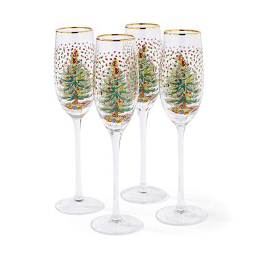 Christmas Tree Polka Dot Champagne Flutes